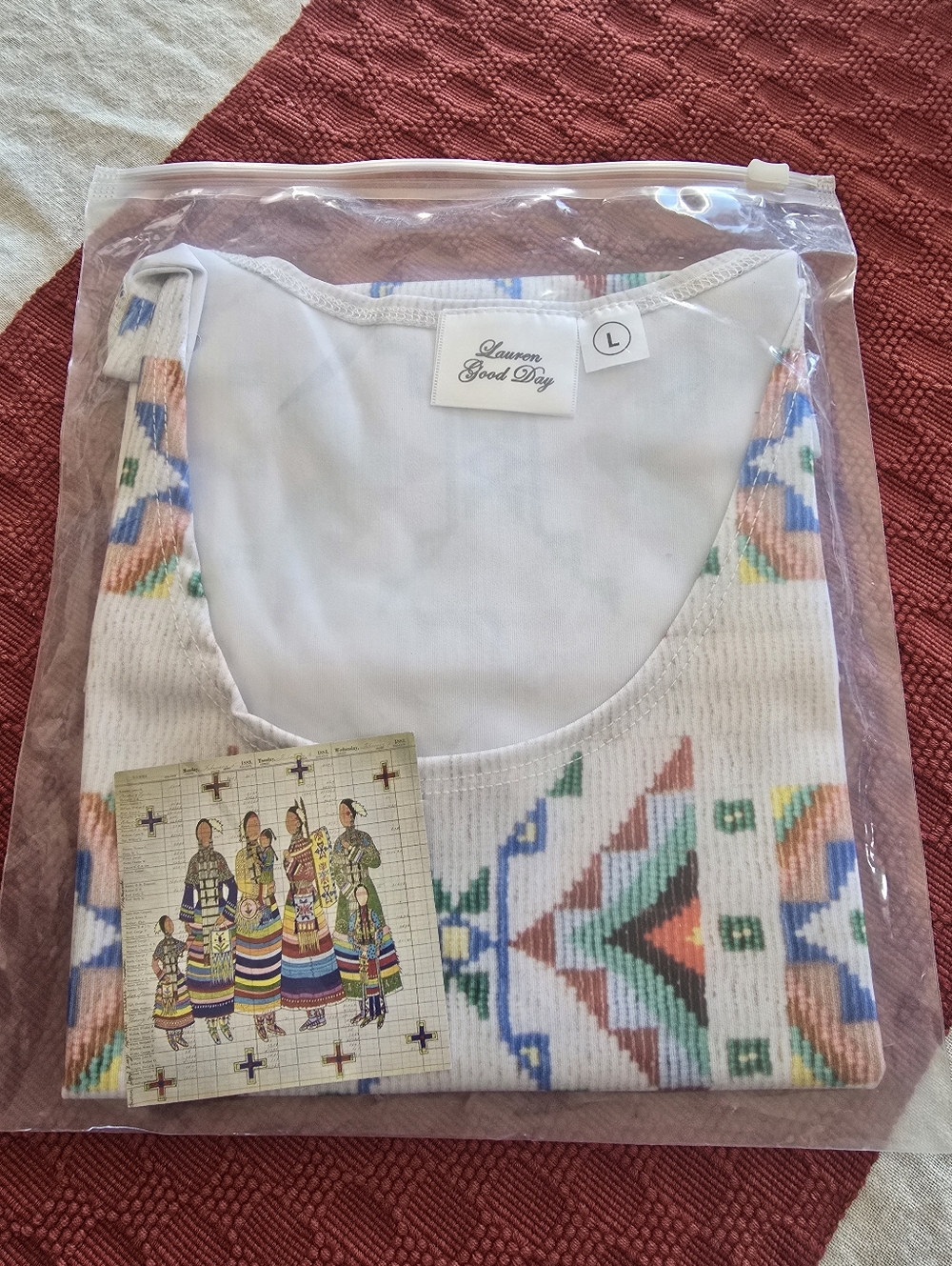 Lauren Good Day White Tank with Multicolor Aztec Print Brand Nrw